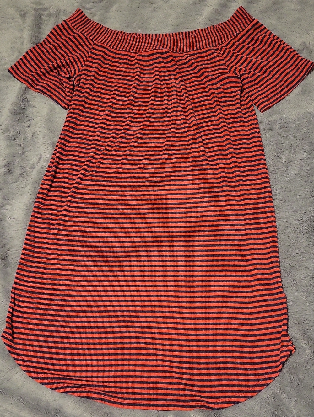 Splendid Red And Navy  Striped Off-Shoulder Tunic Made In The U.S.A